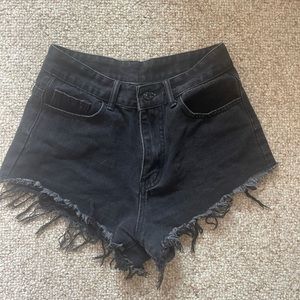 Black Jean Shorts with white flames